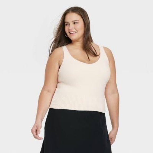 NWT A New Day Cream V-Neck Fuzzy Sweater Tank Top Women's Large - Picture 2 of 11